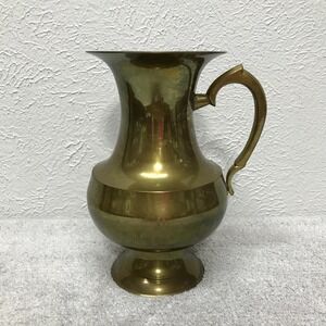 Vintage Large Brass Water Pitcher Vase with Handle 9" tall made in India